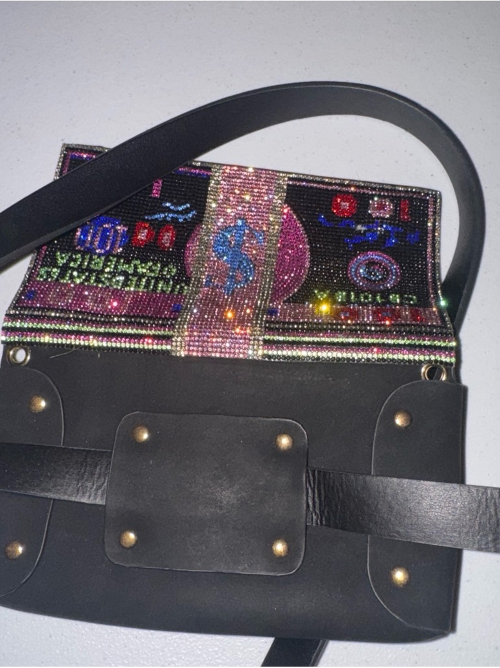 Embellished Rhinestone Money Belt Bag - Black & Pink Sparkle - Picture 3 of 3